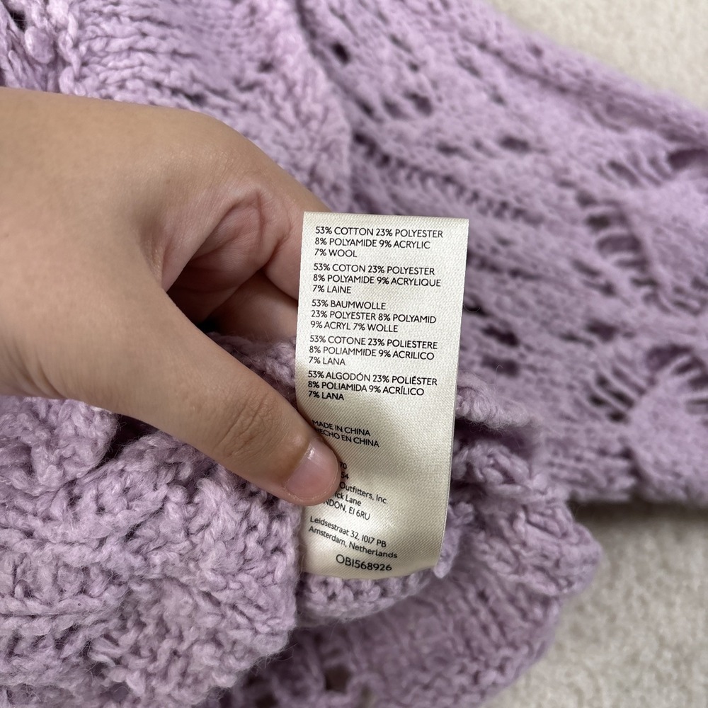 Free People Avery Crop Cardigan Orchid Dust Women's Medium Crochet Purple NWT - Picture 15 of 16
